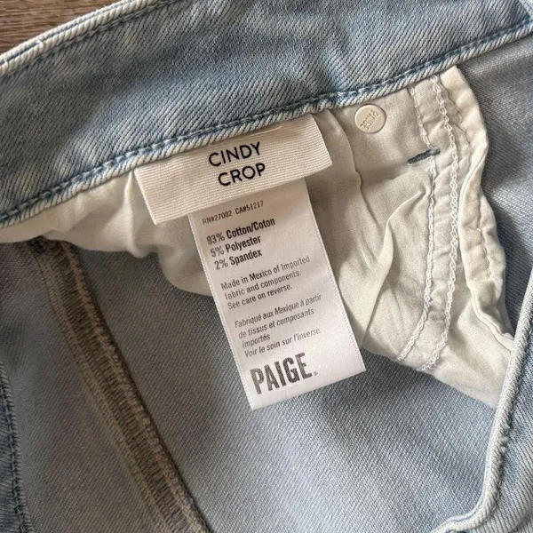 PAIGE Light Wash Ankle Jeans Cindy Crop Denim 31 distressed Raw Hem - Image 5