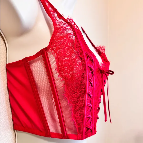 Victoria’s Secret Dream Angels Red Lace Corset Top Romantic Lace Size S - Image 3