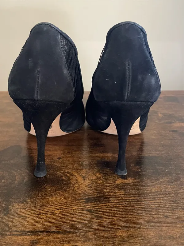 Dolce & Gabbana Black Mesh Rosette Peep Toe Stiletto Pumps Women Size 37.5 - Image 7