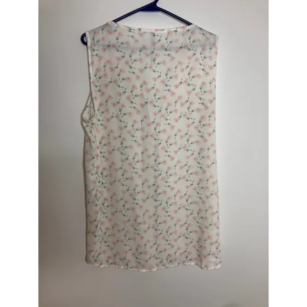 LC Lauren Conrad Blouse Womens Large White Floral Excellent Sleeveless V-Neck - Image 7