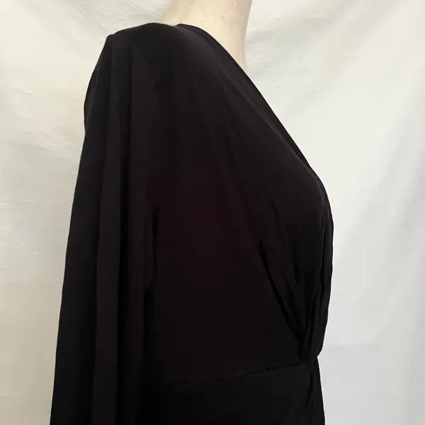 Kenarr Faux Wrap Knit Womens Top Sz L Y2K Minimal Black V-Neck Long Sleeve= - Image 12