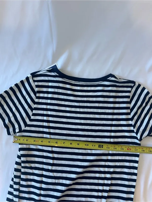 J. Crew Navy & White Striped Tee with Pink Sequin Flamingo - Image 3