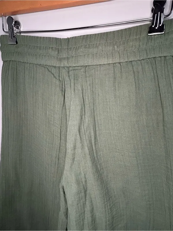Eileen Fisher Nori Drawstring Wide Leg Cropped Culottes Organic Cotton Gauze - Image 13