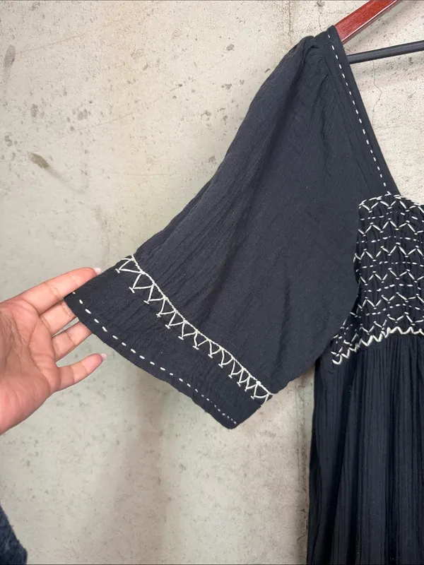 Free People Maxi Dress I'm The One Smocked Easy Fit Ruffle Black sz L - Image 4