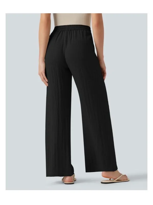 Halara Womens Small linin-like Black Wide-Leg Pants With Drawstring Waist - Size - Image 2