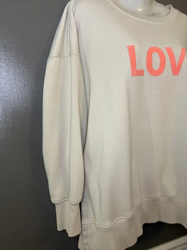 Aerie Sweatshirt Womens Medium Cream LOVE Graphic Fleece Pullover Relaxed Fit - Image 3