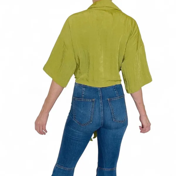 NWT H&M Lime Green Cropped Front Tie Retro Blouse - Image 4