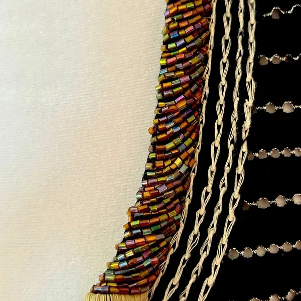 Free People Aztec Louie Beaded sequin Tank Black Striped Split Back Boho glam M - Image 5