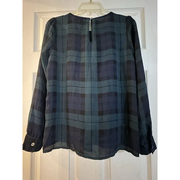 J.CREW Women’s XS Blue/Green Plaid Long Sleeve Blouse Preppy Office Holiday Top - Image 4