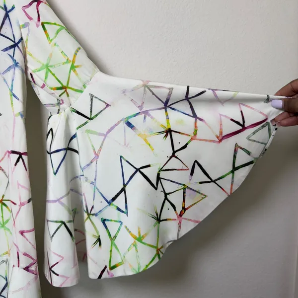 Alexis‎ Women 100% SILK Mini Dress Large Abstract Bell Sleeve Shift Party Event - Image 8