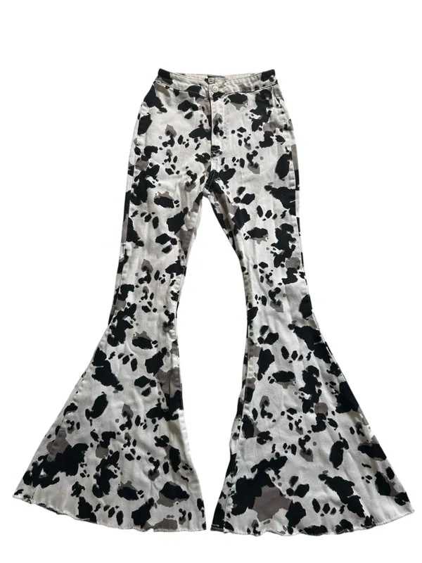 Altar’d State Cow Print Bell Bottom Flare Jeans Boho Chic Western Retro Festival - Image 2