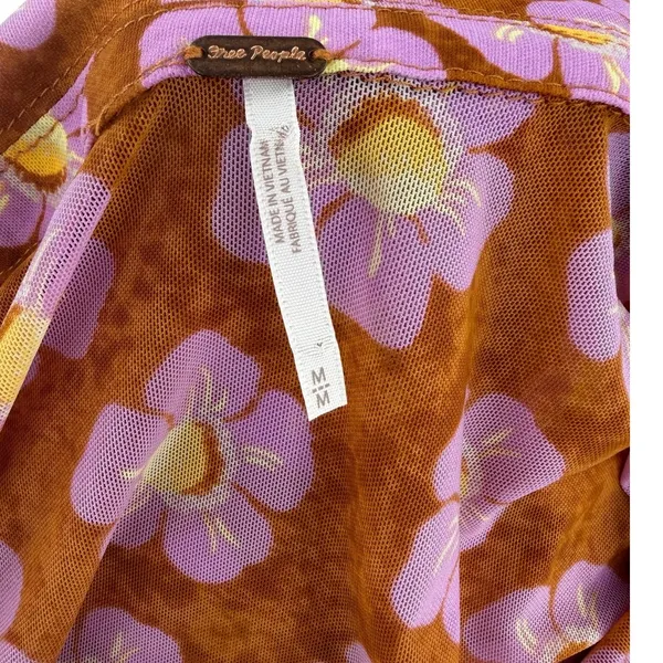 Free People Lucky Shirt Mesh Floral Ruched Button Front‎ Coffee Combo Medium - Image 10