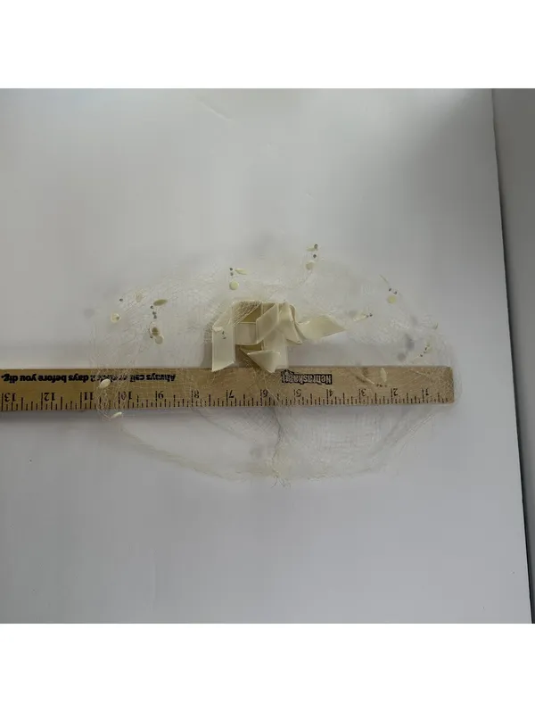 Vintage Ivory Bridal Veil with Velvet Ribbon Detail - Image 6