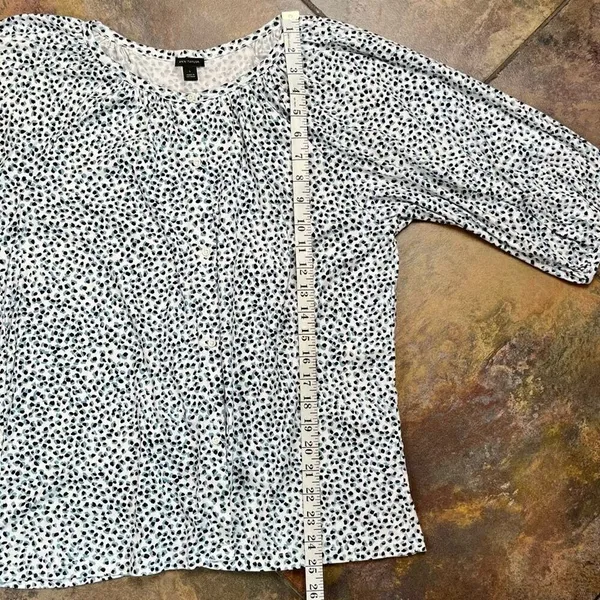 Ann Taylor Black Blue Spotted 3/4 Sleeve Top Large - Image 6