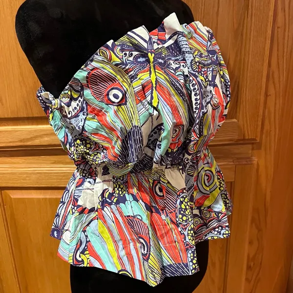 Anthropologie Diana Ruffled Smocked Strapless Tube‎ Top Abstract Print Size XS - Image 9