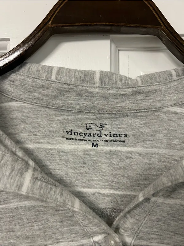 Vineyard Vines Gray and White Striped Long-Sleeve Polo - Image 2