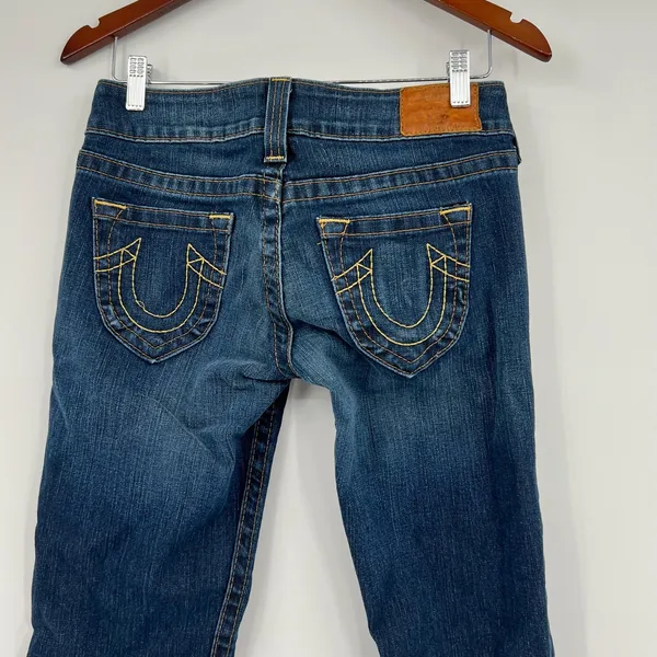 True Religion back pocket logo bootcut denim blue jeans western style size 29 - Image 6