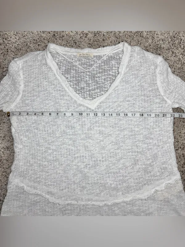 Free People We The Free Ocean Air Hacci Pullover Top Ivory Extra Small XS V-Neck - Image 10