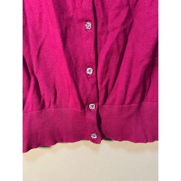 Loft Women's Sz XS Cardigan Sweater Crewneck Magenta Pink Jeweled Buttons Cotton - Image 6