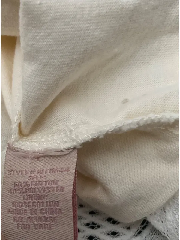 Anthropologie champagne & strawberry lace opacity tee top off white L bust36in - Image 4