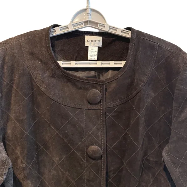 Chico's Brown Leather Quilted Button Front Jacket Coat Size‎ 16 (3) Women's - Image 2