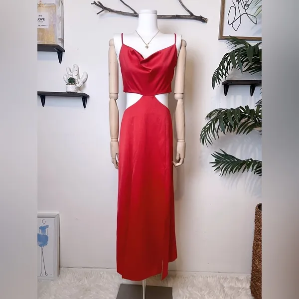 Elliatt Draped Collar Celebrate Cut out Dress Scarlet Red - Image 2