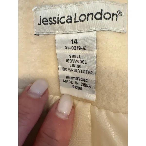 Vintage Jessica London Cream White 100% Wool Long Coat Jacket Size 14 01-0219-0 - Image 6