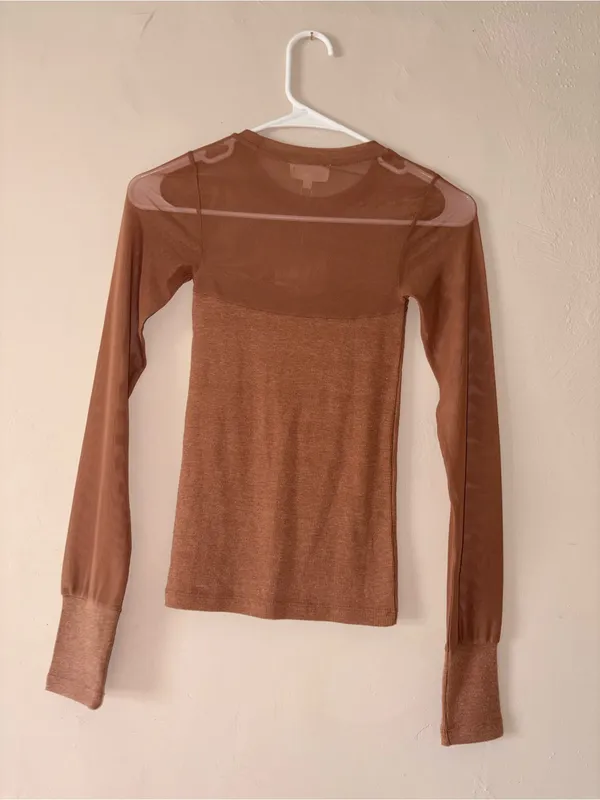NWT Bohme mesh brown long sleeve top XS - Image 3