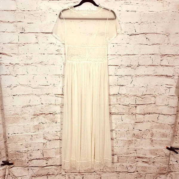 Romantic Design Studio Ivory Lace Sheer Robe Peignoir Small Medium Cottagecore - Image 2