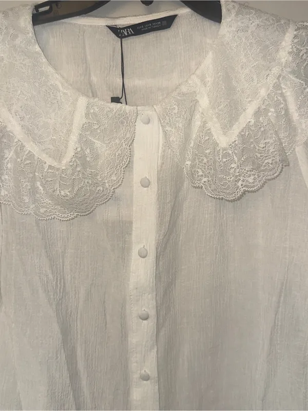 Zara White Lace-Collar Button-Front Blouse - Image 6