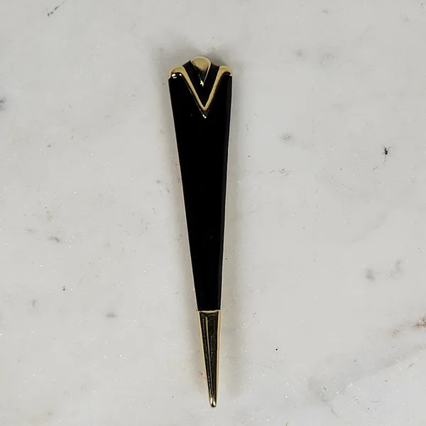 Monet Vintage Enamel Brooch Pin Black Gold Tone Art Deco Statement Jewelry - Image 13