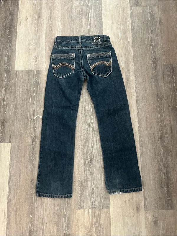 Request Jeans Girls 12 Y2K Dark Wash Distressed Straight Leg Embroidered Denim - Image 9