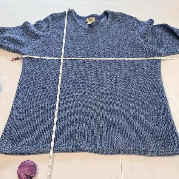 Vintage LL Bean Blue Marled Chunky Knit Cotton Crew Neck Pullover Sweater XL - Image 7