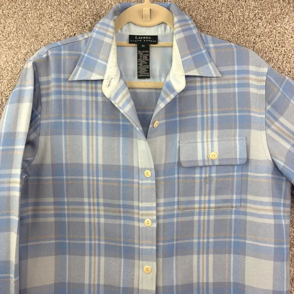 Lauren Ralph Lauren Wool Blue Plaid Button Down‎ Shirt Jacket Women M Classic - Image 3