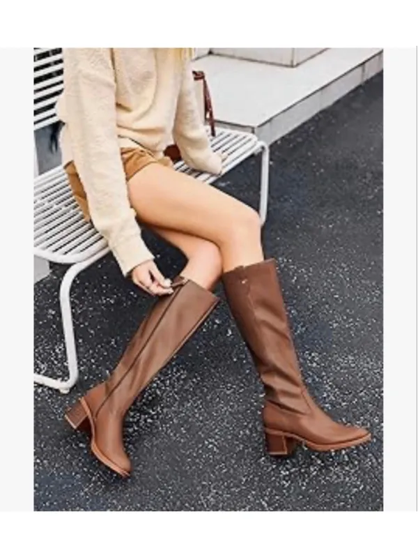 NEW Coutgo Brown Knee High Low Chunky Heel Round Toe Tall Boots 9 - Image 2