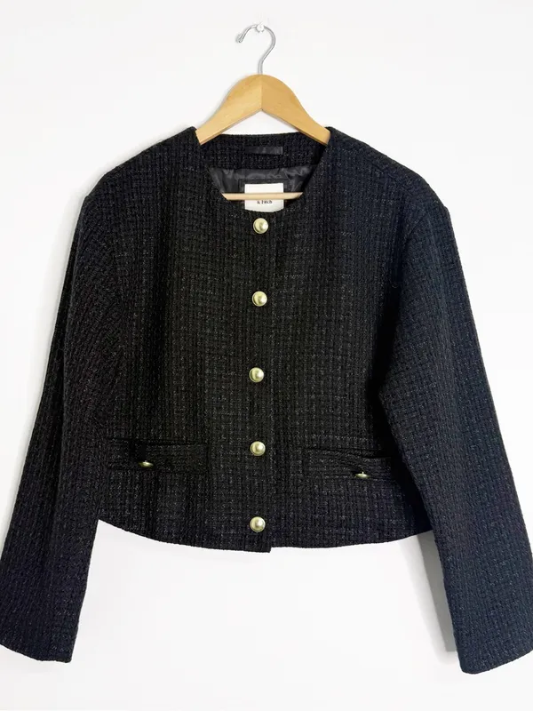 Abercrombie & Fitch Tweed Jacket Black Cropped Blazer Large - Image 2