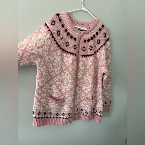 VTG Christmas Sweater Cardigan Hippie Boho Pink Magenta Aztec Pattern Size 2X - Image 2