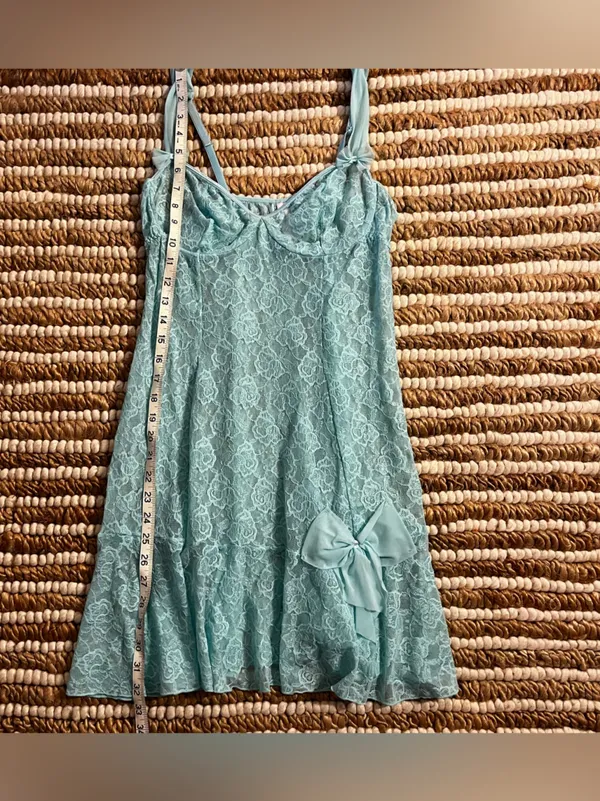 Vintage teal turquoise Light Blue Lace Slip Dress - Women Intimates & Sleepwear - Image 7