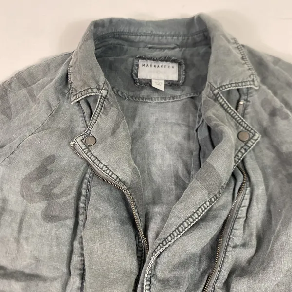 Marrakech Jacket Womens Medium Gray Linen‎ Camo Moto Zip Pockets Anthropolegie - Image 2