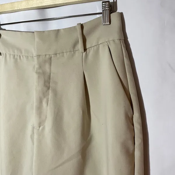 Zara beige business casual trousers women's size large pockets pleated‎ front - Image 2