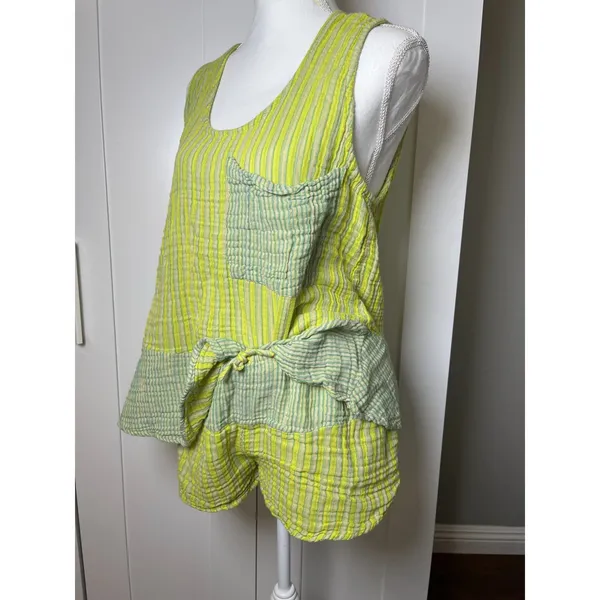 Free People Annabelle Set 100% Cotton Size Medium Yellow Stripes NWOT - Image 8