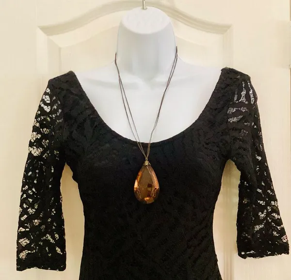 Large Faceted Drop Necklace Brown - Image 6