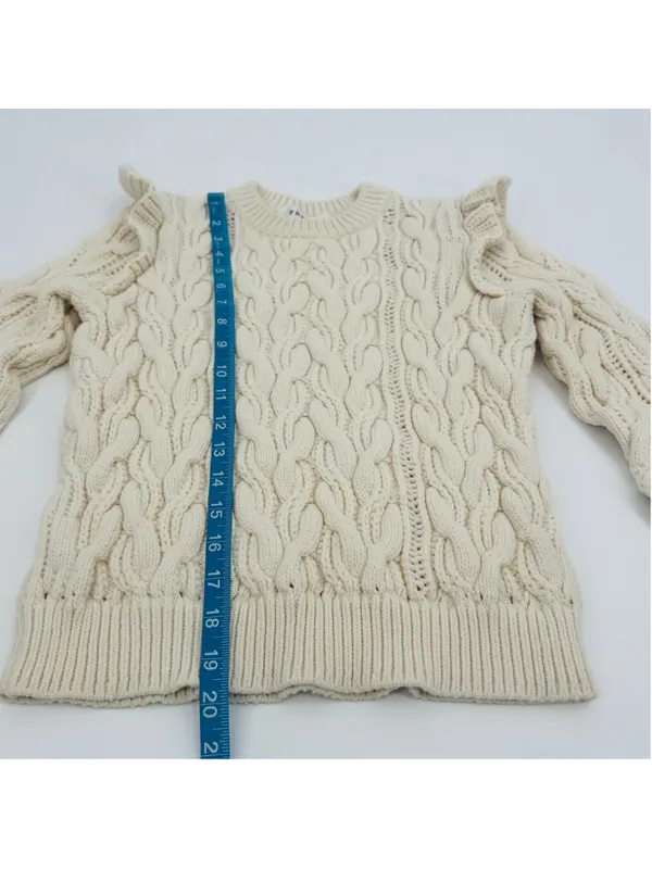 Frame Sofia Cable Knit Ruffle Sweater Beige XS - Image 10