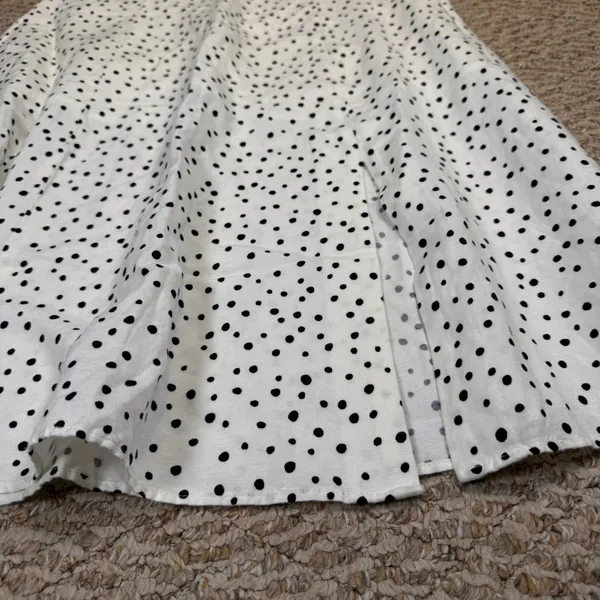 NWT LOFT Polka Dot Linen Blend Midi Skirt White Black Side Zip Slit Size 4 - Image 5