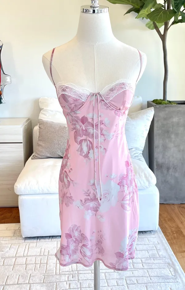 Princess Polly Carissa Floral Lace Trim Mini Dress in Pink Size 4 - Image 2