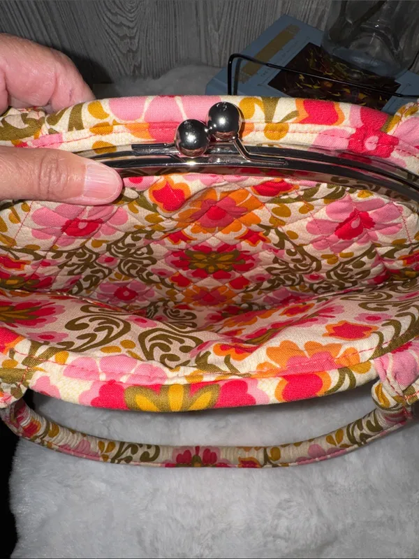 Vera Bradley Floral Quilted Handbag-Pink, Olive & Orange - Image 8
