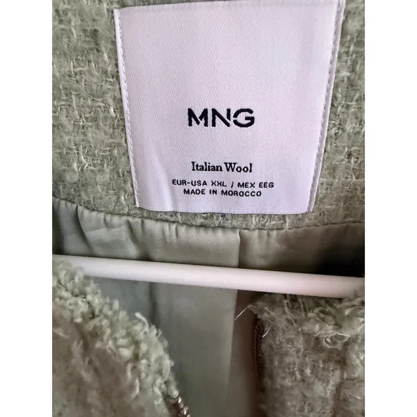MNG Mango Italian Wool Tweed Jacket Light Green Cropped Zip ENA 77046358 XXL NEW - Image 6