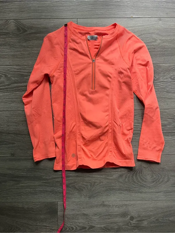 NEW Athleta Orange Fitted Long Sleeve Quarter Zip Active Workout Gym Shirt S - Image 5