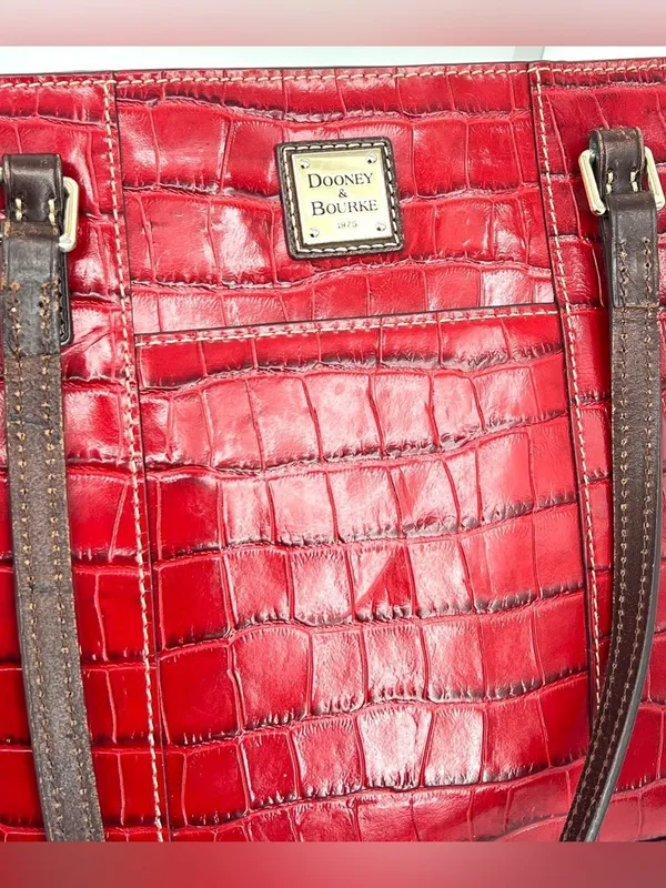 Dooney & Bourke Croco Embossed Red Leather Lexington Shopper Tote Shoulder Bag - Image 2