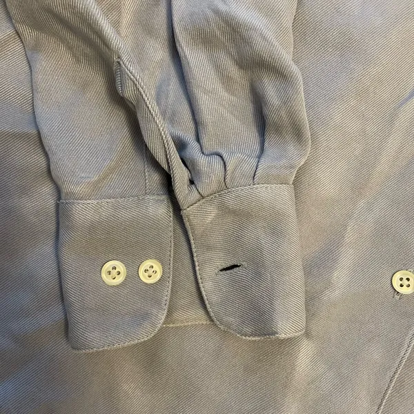 RALPH LAUREN Silk Button Front Collared Embroidered Pocket Sleep Top Size 14 - Image 7